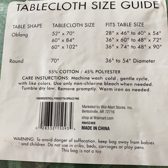 Scroll Poinsettia Fabric Tablecloth- Oblong-Green - Picture 2 of 2